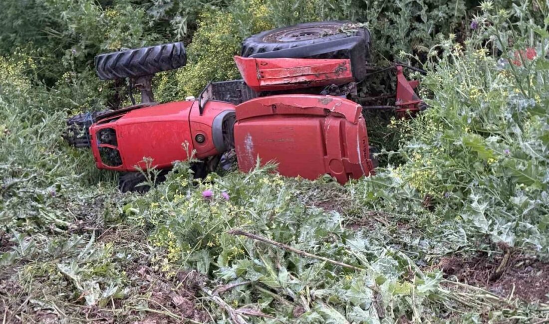 Bursa’nın Karacabey ilçesine bağlı Sazlıca Mahallesi’nde bir traktörün şarampole devrilmesi