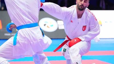 Almanya’da düzenlenen Büyükler Avrupa Karate Şampiyonası’nda Türk sporcu Uğur Aktaş,