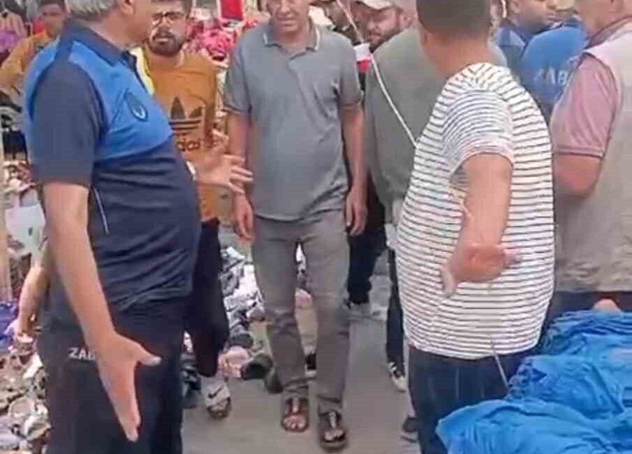 Ceylanpınar ilçesinde zabıta ekipleri, pazar yeri denetimleri sırasında bir esnaf