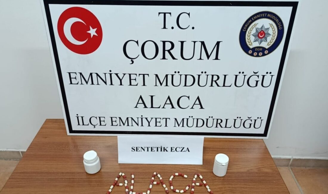 Alaca İlçe Emniyet Müdürlüğü ekipleri, 65 adet sentetik ecza hapını
