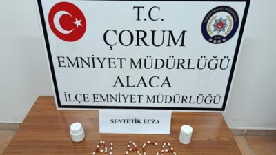 Alaca İlçe Emniyet Müdürlüğü ekipleri, 65 adet sentetik ecza hapını
