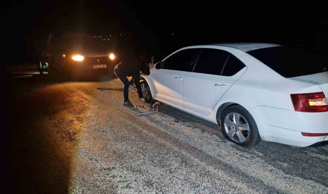 Alaca ilçesindeki yol çukurlarına giren beş aracın lastikleri patladı. Durumu