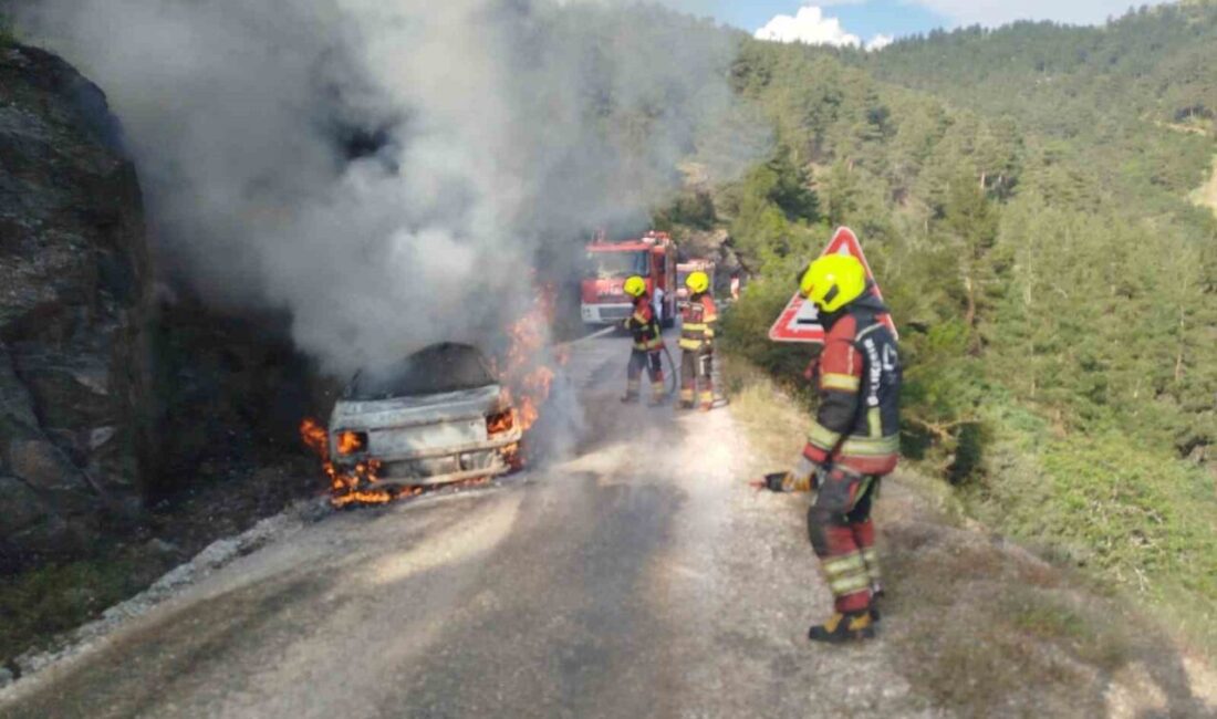 Balıkesir’in Dursunbey ilçesinde meydana gelen bir araç yangını, ormanlık alana