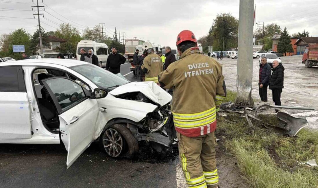 Düzce’de yağmur nedeniyle kayganlaşan yolda kontrolden çıkan bir otomobil, EDS