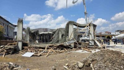 Düzce’de Cedidiye Kent Estetiği projesinin 2. etap inşaatında beton dökülürken