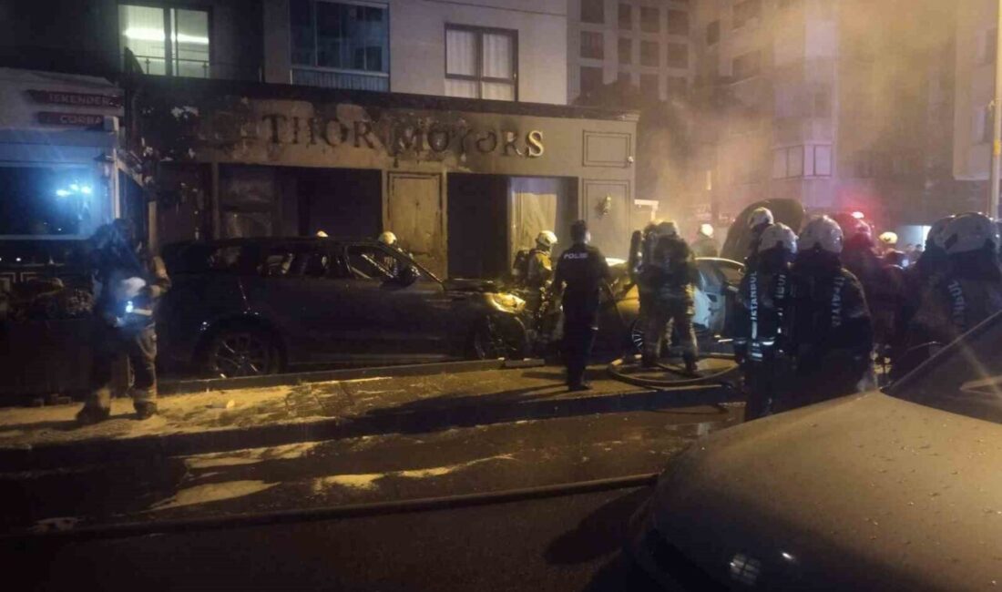 Kadıköy’de gece saatlerinde bir galerinin önünde çıkan yangın sonucu otomobil