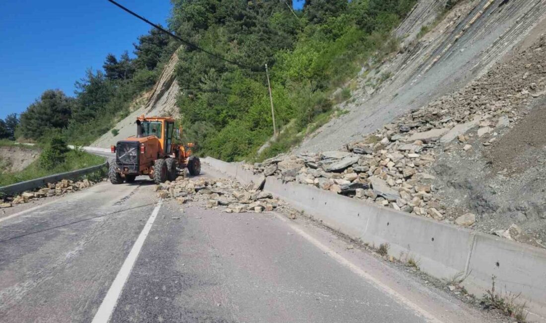 Kastamonu’nun İnebolu ilçesinde meydana gelen bir heyelan nedeniyle kara yolu
