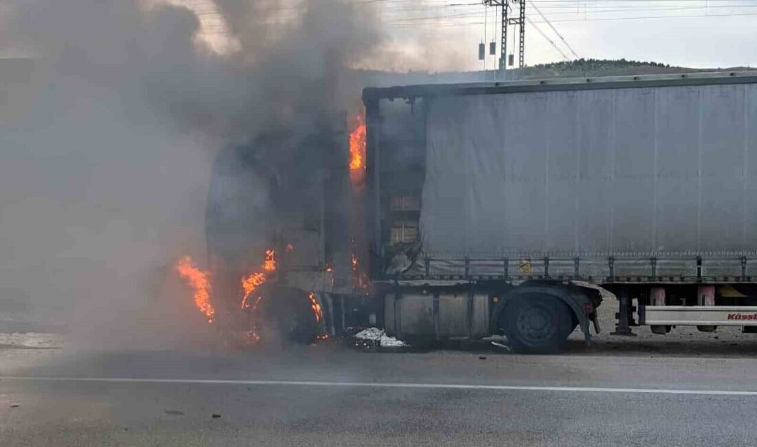 Kırıkkale’de, dorsesinde kereste yüklü olan bir çekicinin motor bölümünde çıkan