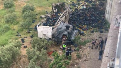Tarsus-Adana-Gaziantep Otoyolu Nurdağı Başpınar Viyadüğü’nde meydana gelen trafik kazasında, sebze