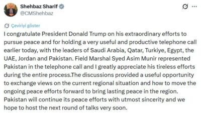 Pakistan Başbakanı Şahbaz Şerif, ABD Başkanı Donald Trump’ı barış çabaları