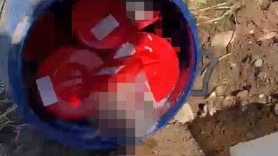 Şanlıurfa’da Yeni Asri mezarlıkta, bir bidonun içindeki plastik kutularda 21