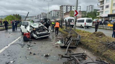 Rize’nin Pazar ilçesinde, kontrolden çıkan bir aracın karşı şeride geçerek