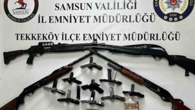 Samsun’un Tekkeköy ilçesinde gerçekleştirilen operasyonda çok sayıda ruhsatsız silah ve