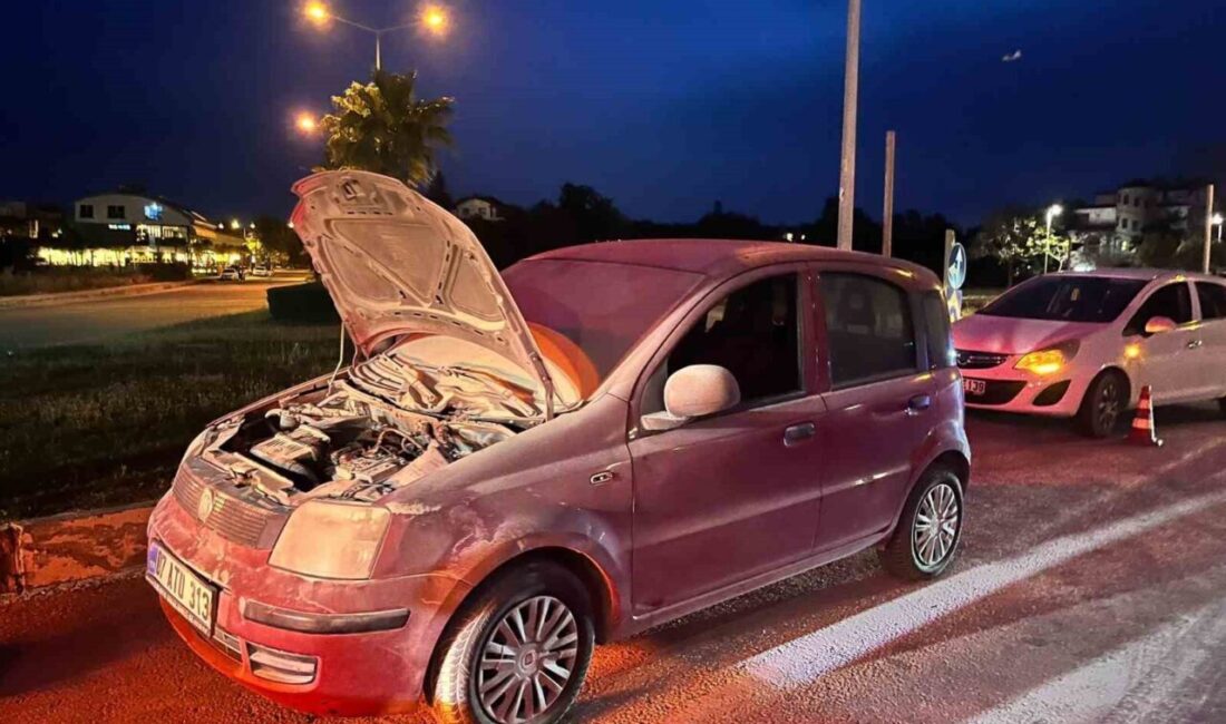 Manavgat ilçesinde seyir halindeyken alev alan bir otomobile çevredeki vatandaşlar