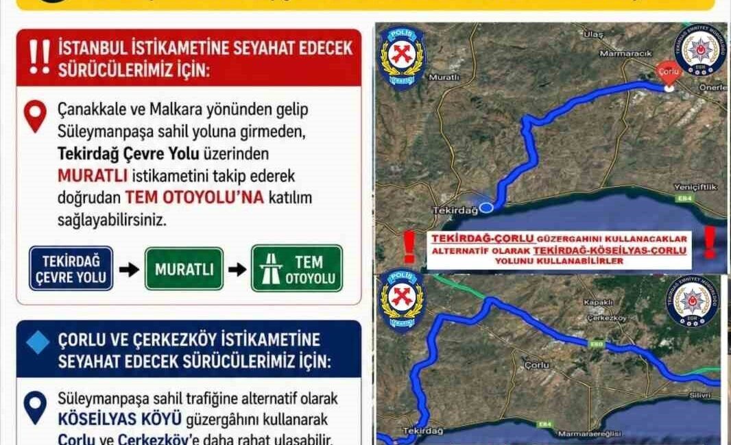 Tekirdağ İl Emniyet Müdürlüğü, Kurban Bayramı tatilinden dönüşlerde yaşanabilecek trafik