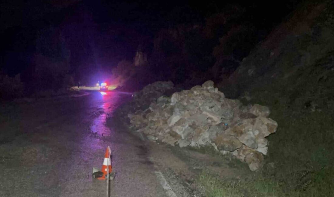 Çat kasabası yolunda meydana gelen olayda, dağ yamacından kopan kaya