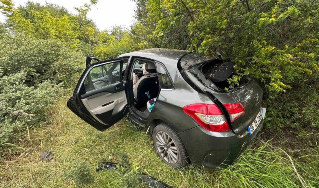Çanakkale’nin Ayvacık ilçesinde meydana gelen trafik kazasında bir otomobilin şarampole