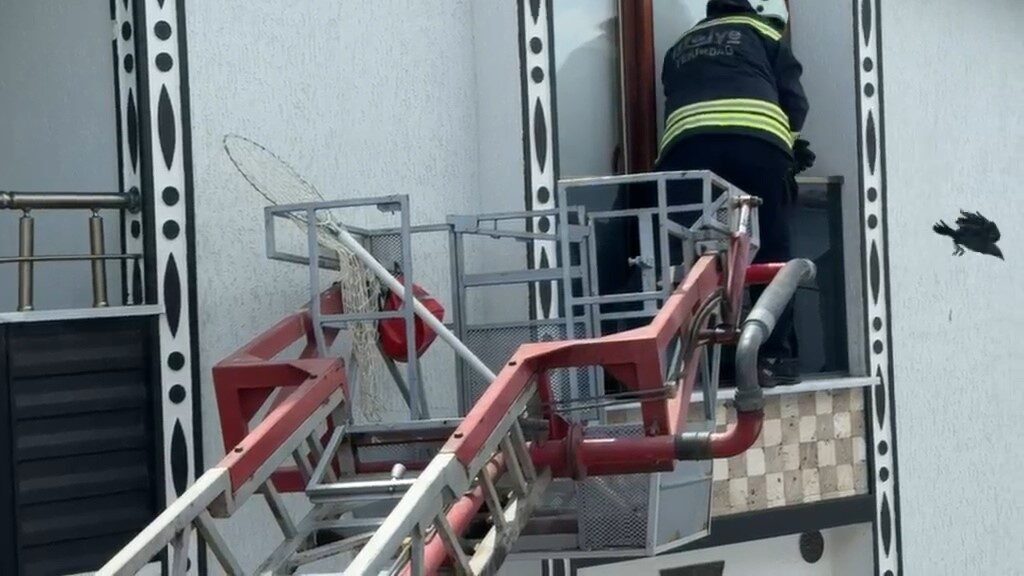 Tekirdağ’ın Marmaraereğlisi ilçesinde bir evin 3. kat balkonunda mahsur kalan