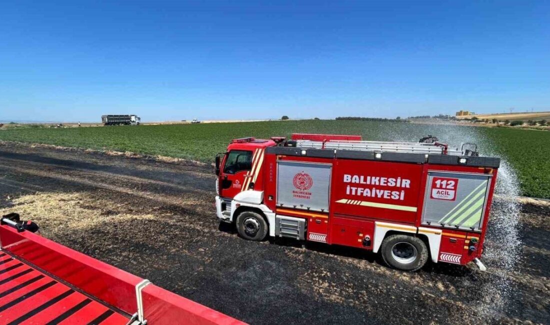 Balıkesir’in Bandırma ilçesinde çıkan anız ve ekili alan yangını, itfaiye