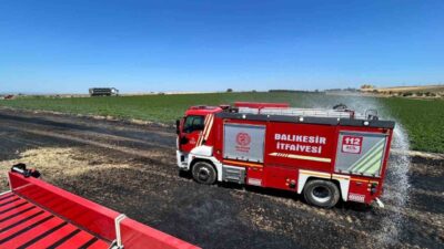 Balıkesir’in Bandırma ilçesinde çıkan anız ve ekili alan yangını, itfaiye
