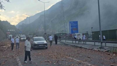 Trabzon’un Maçka ilçesinde meydana gelen olayda, seyir halindeki bir tırın