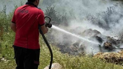 Bolu’nun Dörtdivan ilçesinde boş bir arazide atık samanların tutuşması sonucu