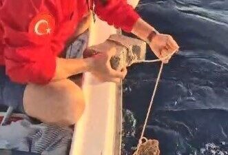 Kuşadası’nda Amatör Balıkçılar Deniz Kaplumbağasını Kurtardı Kuşadası ilçesinde, amatör balıkçılar