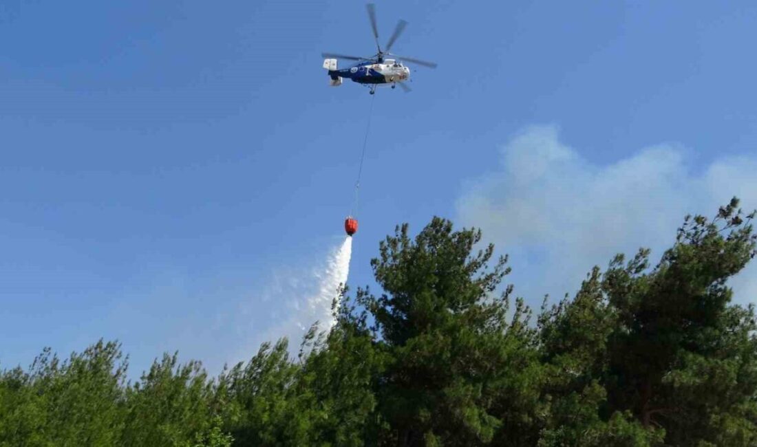 Çanakkale’de bir tarım arazisinde meydana gelen yangın, ekiplerin hava ve