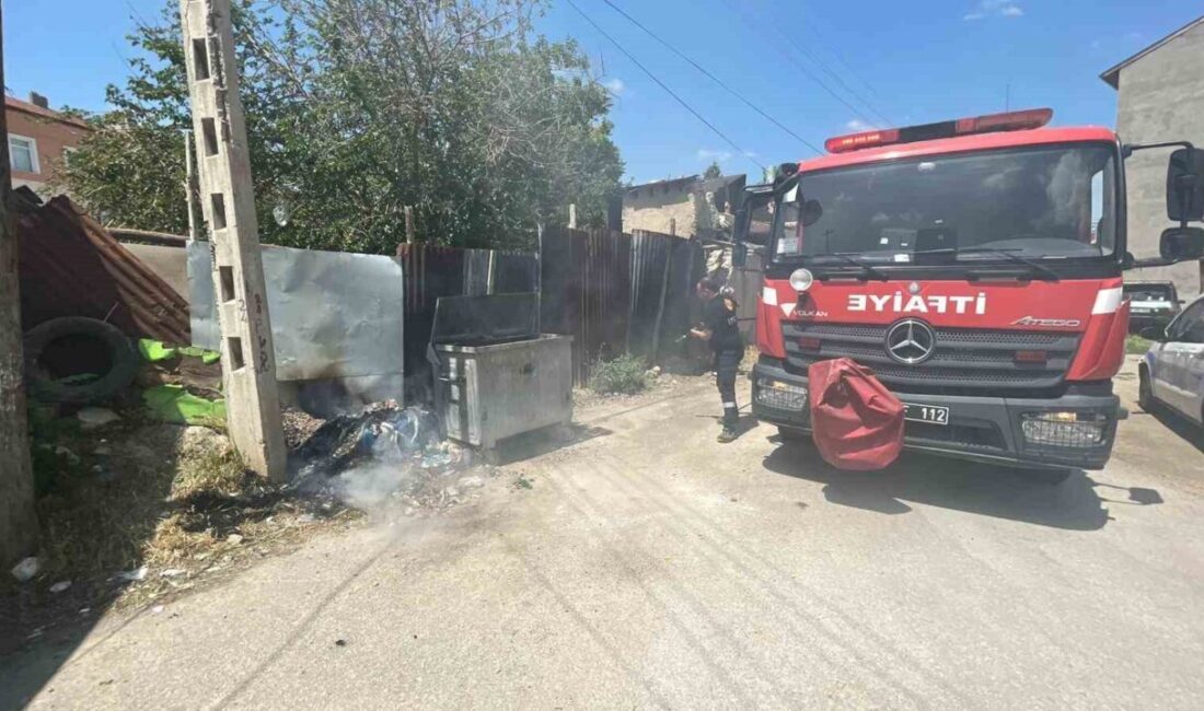 Karaman’da bir çöp konteynerinde çıkan yangın, çevredeki otluk alana yayılmadan