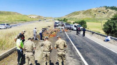 Silvan ilçesindeki bir olayda, meyve ve sebze dolu bir kamyonet