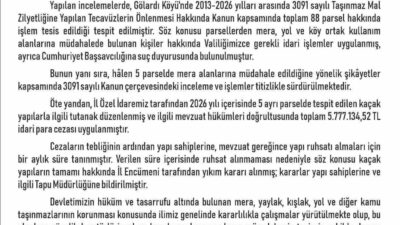 Elazığ Valiliği, Merkez Gölardı Köyü’ndeki mera alanlarının işgali ve kaçak