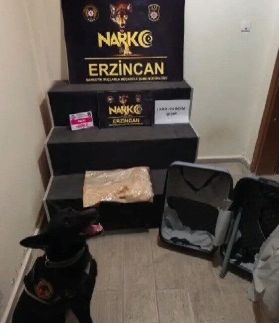 Erzincan’da polis ekipleri tarafından düzenlenen operasyonda 1 kilo 725 gram
