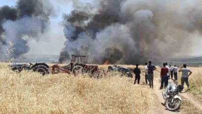 Gaziantep’in Karkamış ilçesinde meydana gelen yangında, hasada hazır 400 dönümlük