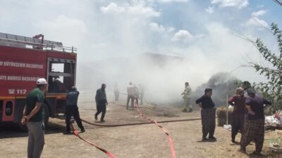 Hassa ilçesinde meydana gelen yangın, Akbez Mahallesi’nde bulunan bir samanlıkta