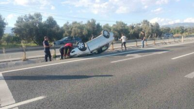 Havran ilçesinde meydana gelen tek taraflı trafik kazasında, bir otomobilin