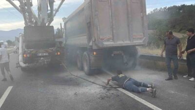 Düzce’de, bir kamyonun lastiğinde çıkan yangın, Kuzey Çevre Yolu’nda seyir