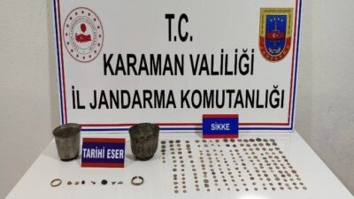 Karaman’da Jandarma operasyonu sonucunda çeşitli tarihi eserler ele geçirildi ve