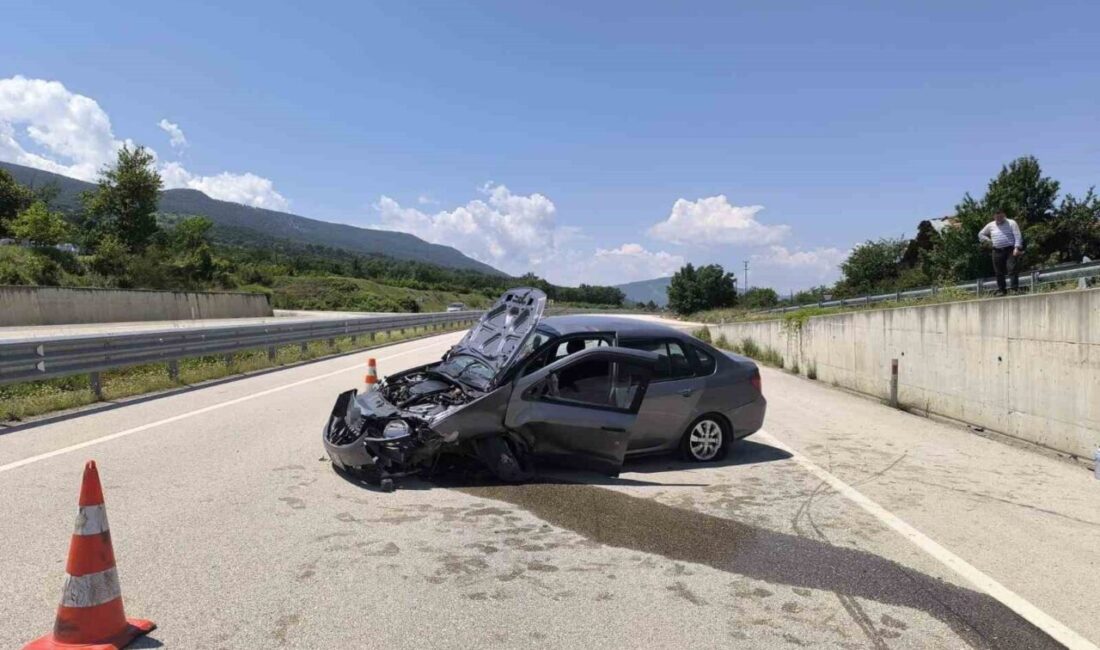 Kastamonu’nun Araç ilçesinde meydana gelen trafik kazasında, bir otomobilin istinat