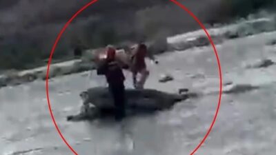 Siirt’te Kezer Çayı’nın su seviyesinin ani yükselmesi sonucu kayalık alanda
