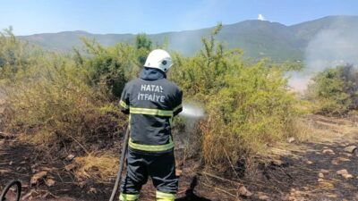 Kırıkhan ilçesinde bulunan bir bahçede çıkan yangın, itfaiye ekiplerinin hızlı