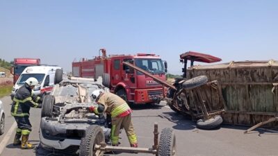 Hatay ilinde meydana gelen trafik kazasında bir otomobil ile traktörün