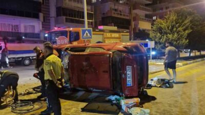 Kuşadası ilçesinde bir otomobilin kontrolden çıkarak takla atması sonucu sürücüsü