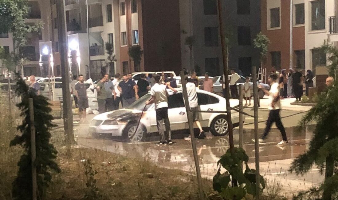 Adıyaman ilinde bir otomobil, gece geç saatlerde park halindeyken alev