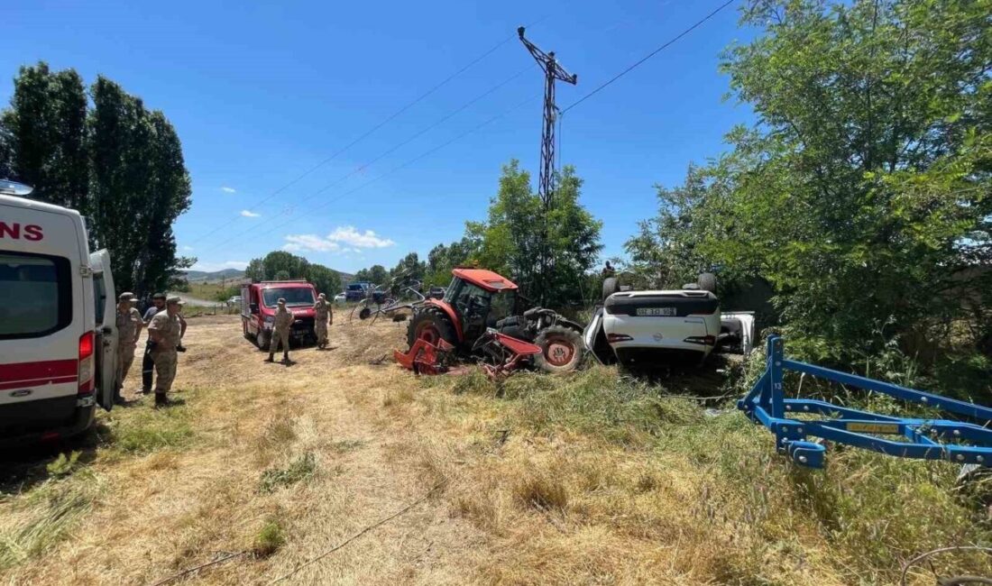 Bingöl’ün Genç ilçesinde, park halindeki bir traktöre çarpan aracın devrilmesi