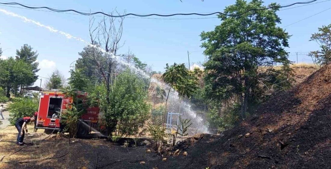 Siirt’te iş makinesinden çıkan kıvılcığın sıçradığı otluk alanda başlayan yangın,