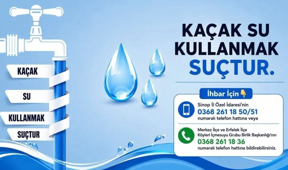 Sinop Valiliği koordinesinde yürütülen denetimlerde kaçak su kullanan 8 haneye
