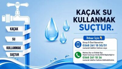 Sinop Valiliği koordinesinde yürütülen denetimlerde kaçak su kullanan 8 haneye