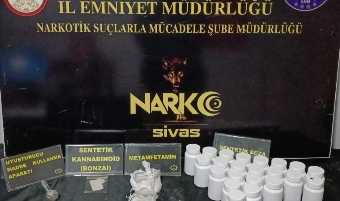 Sivas’ta narkotik ekipleri tarafından düzenlenen operasyonda sentetik uyuşturucu, metamfetamin ve