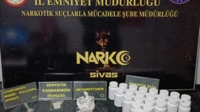 Sivas’ta narkotik ekipleri tarafından düzenlenen operasyonda sentetik uyuşturucu, metamfetamin ve