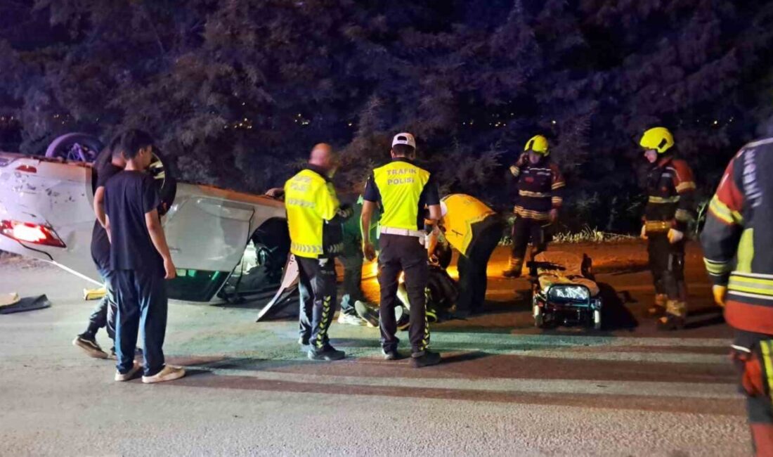 Balıkesir’de bir araç sürücüsü hız yaparken kontrolü kaybederek takla attı
